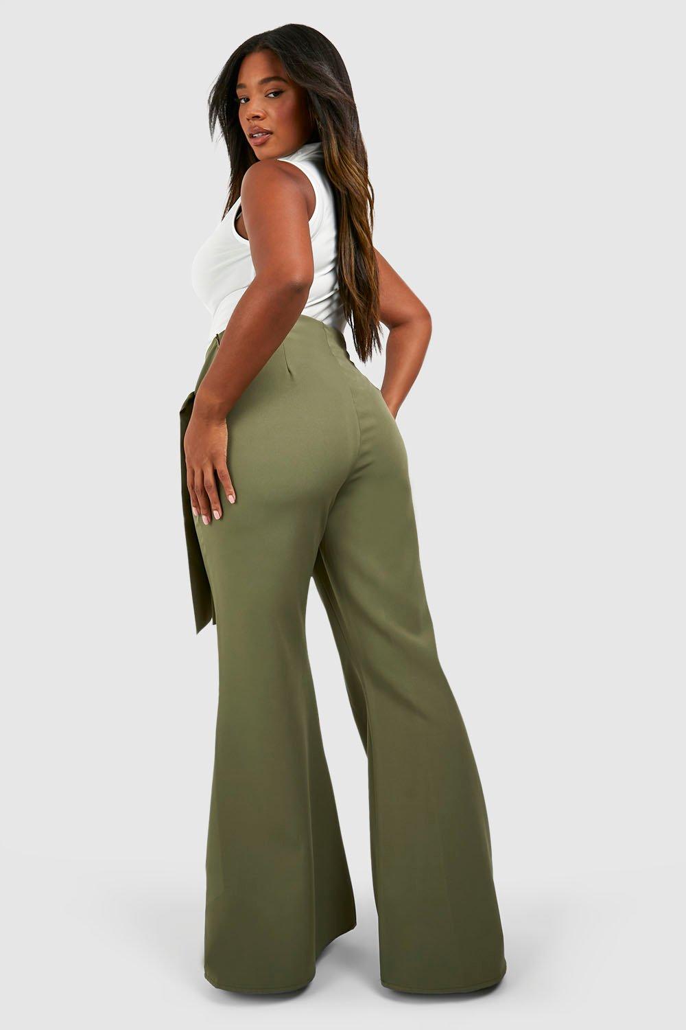 Plus Woven Wrap Front Flare Trousers