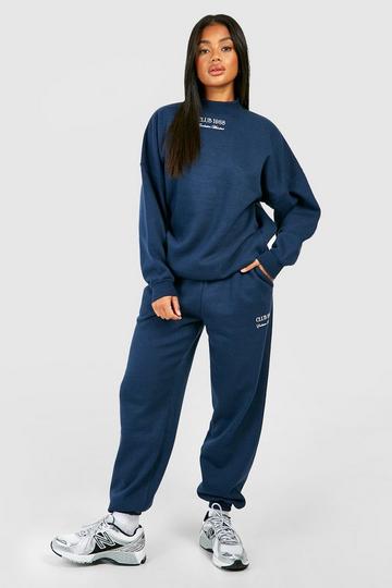 Club 1988 Deep Neck Embroidered Sweatshirt Tracksuit navy