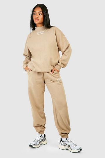 Club 1988 Deep Neck Embroidered Sweatshirt Tracksuit taupe