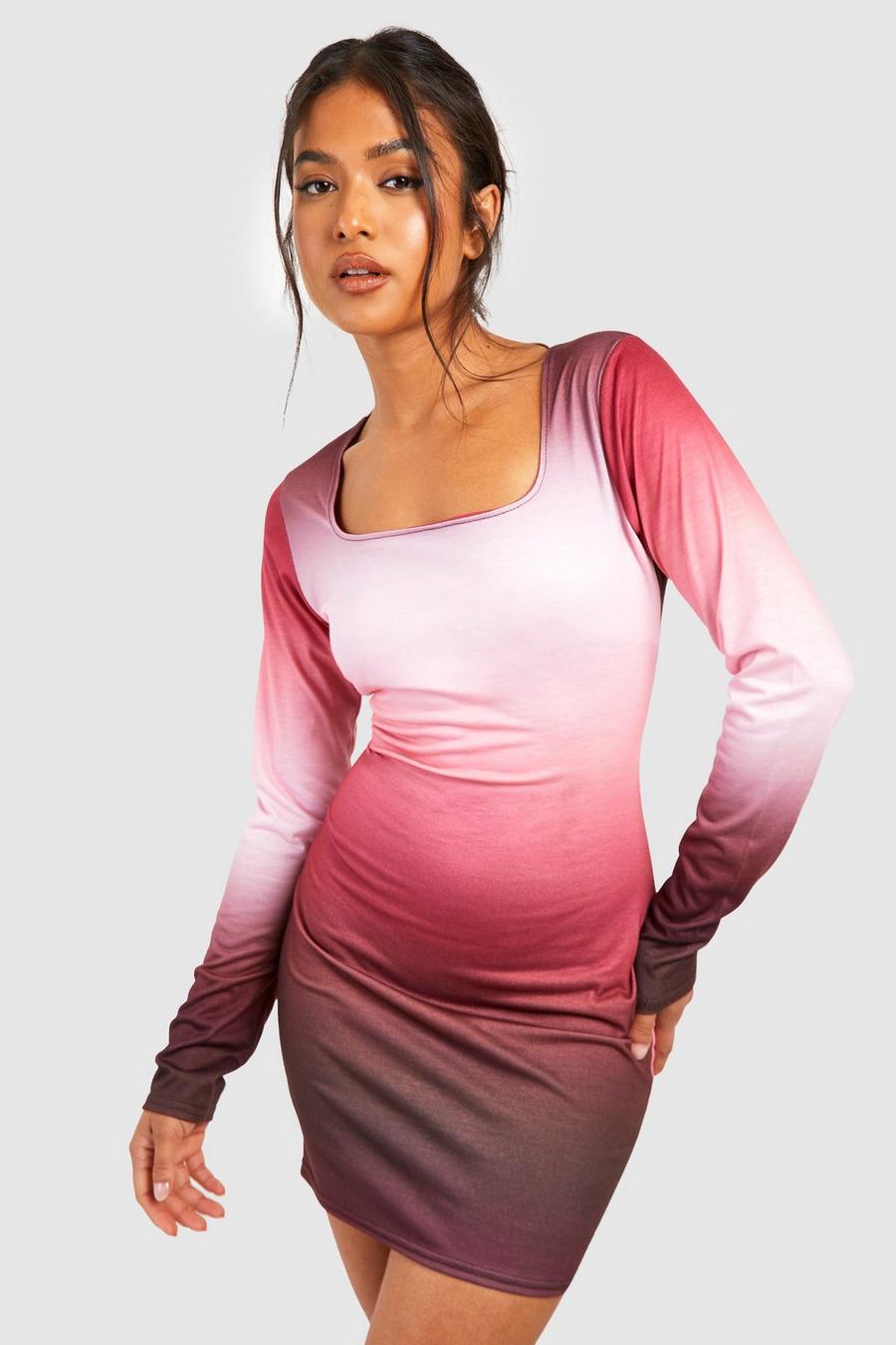 Pink Petite Ombre Print Mini Dress image number 1