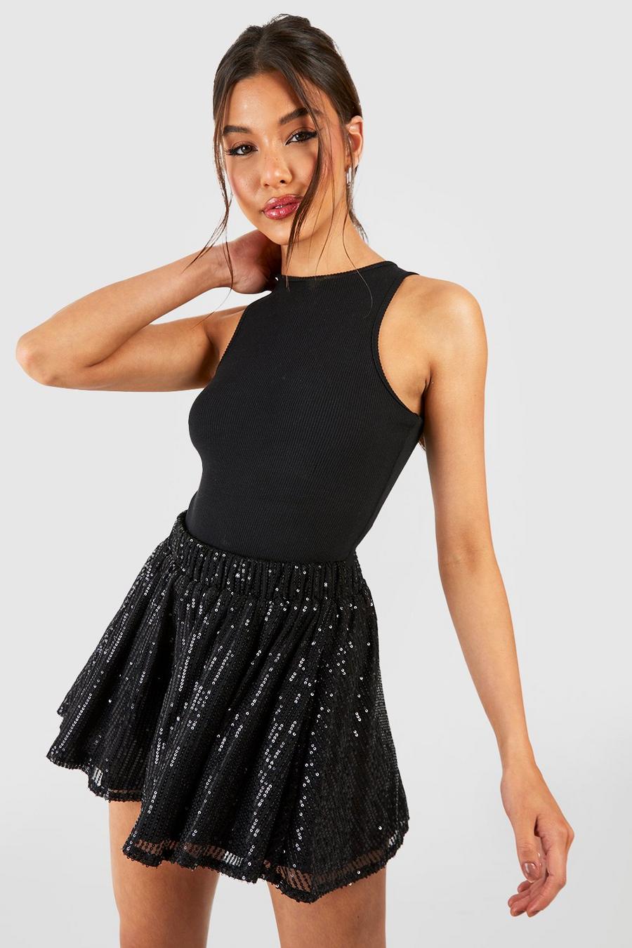 Black Sequin Flippy Short