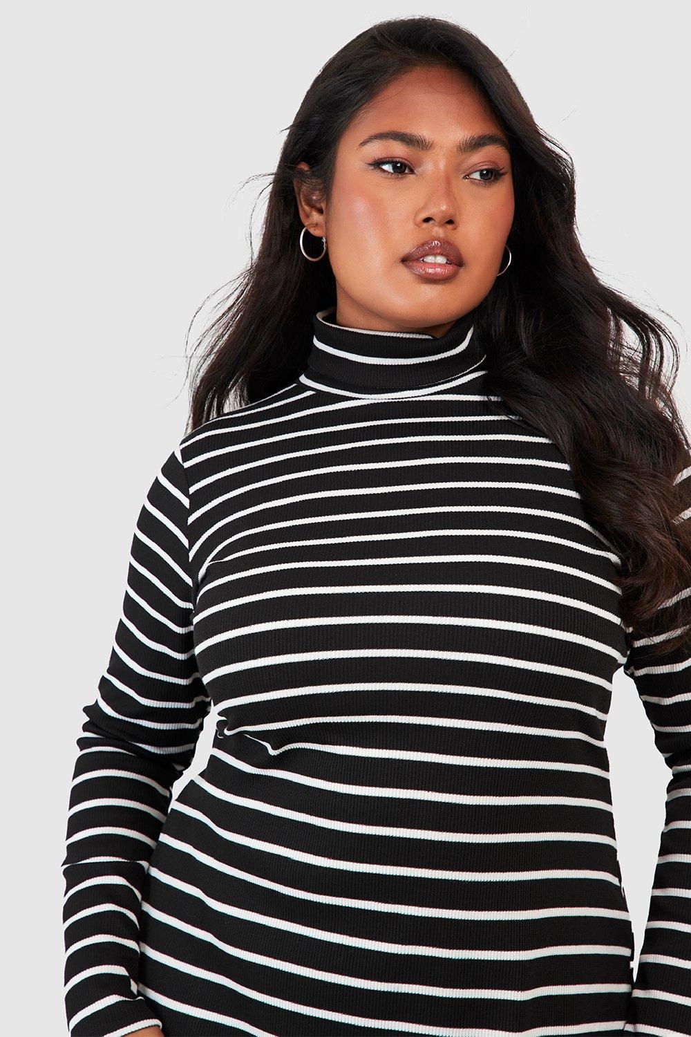 Plus Stripe Turtleneck Midi Dress boohoo