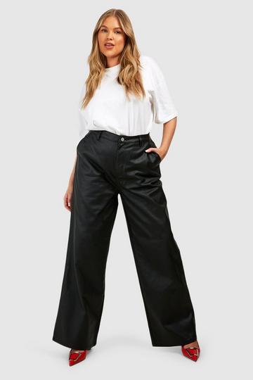 Plus Pu Coated Wide Leg Jeans black