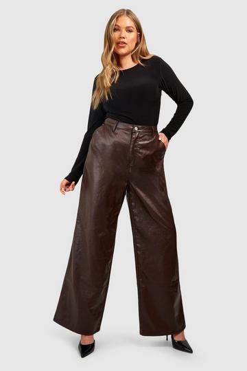 Plus Pu Coated Wide Leg Jeans chocolate