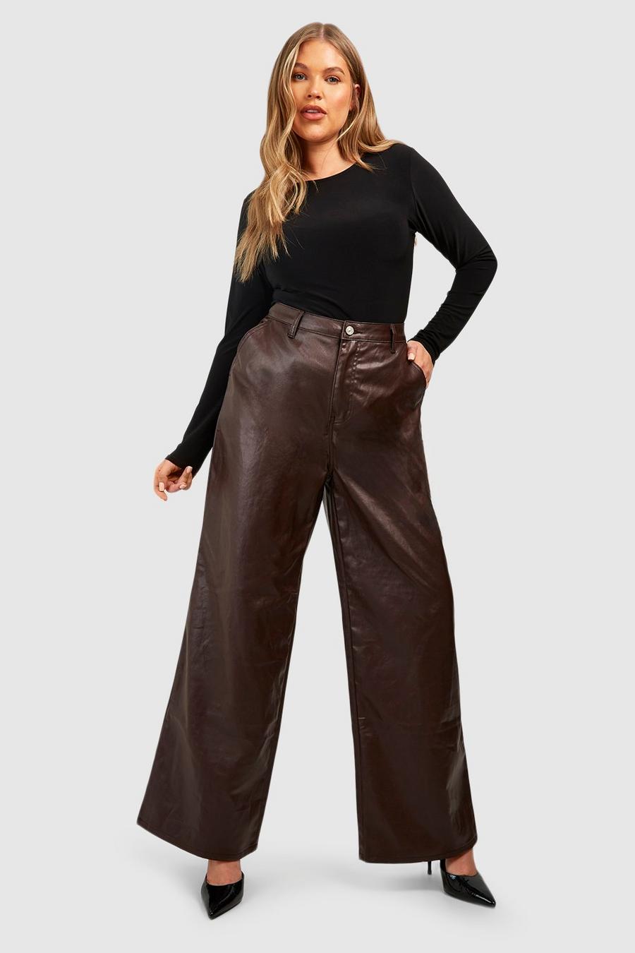 Chocolate Plus Pu Coated Wide Leg Jeans image number 1