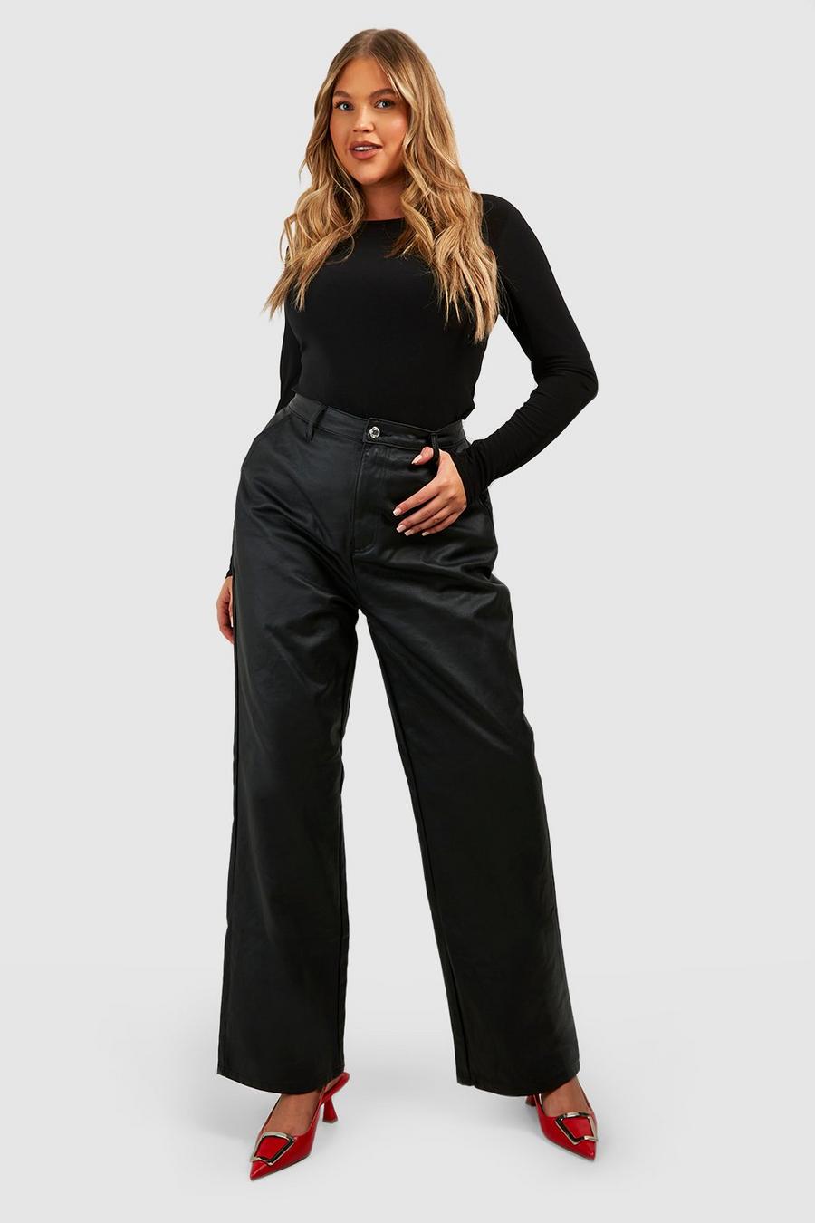 Grande taille - Jean droit en simili, Black