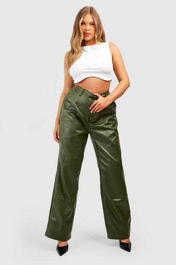 Khaki Plus Pu Coated Denim Straight Leg Jeans