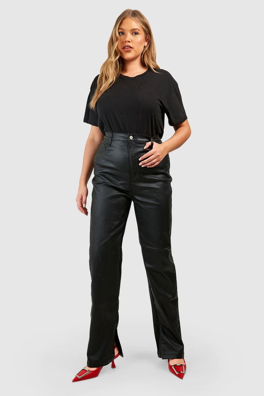 Jeans Plus Size Slim Fit in denim rivestito in PU, Black image number 1