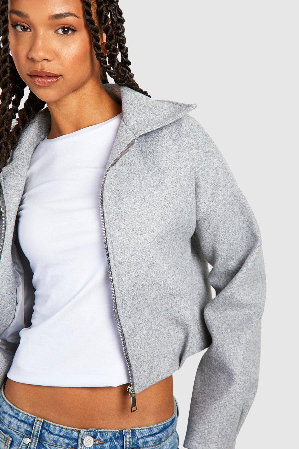 Buy Germinate Cropped Zip Up Hoodie Women White Black Grey Cotton