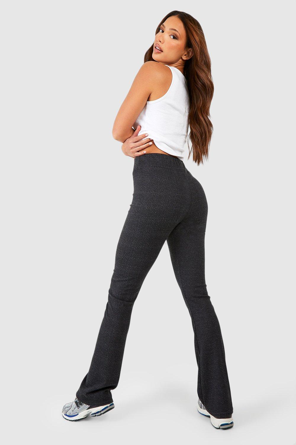 Buy Boohoo Ribbed Flared Yoga Pants In Black