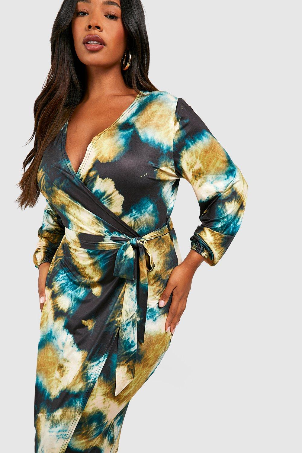 Plus Tie Dye Slinky Wrap Midi Dress boohoo DK