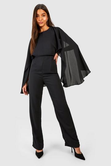 Chiffon Cape Open Back Jumpsuit black