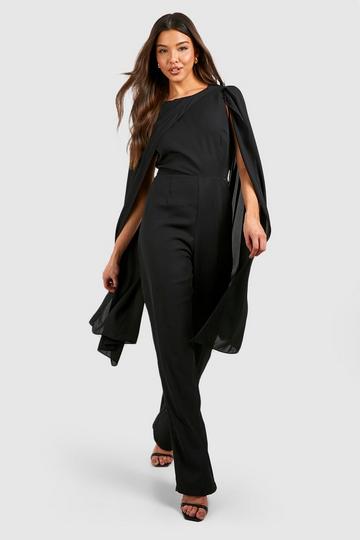 Black Chiffon Cape Detail Jumpsuit