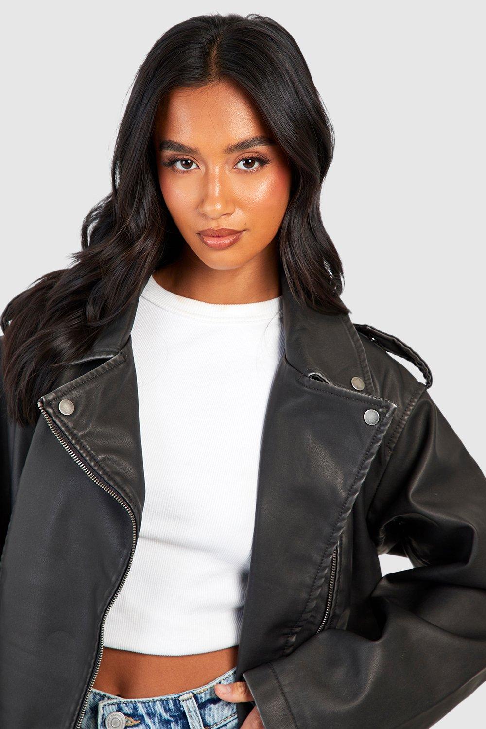 Oversized leather biker jacket womens discount