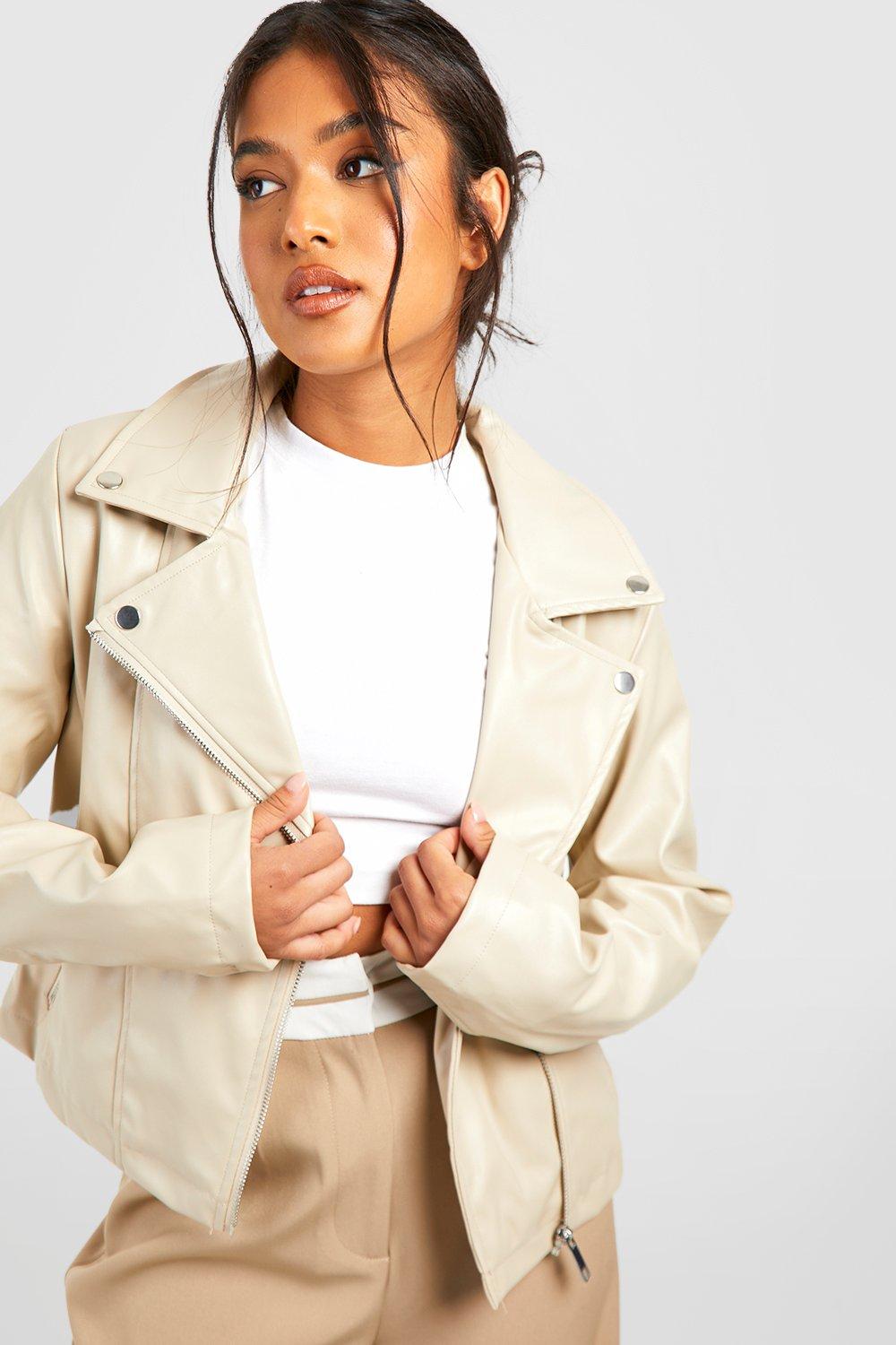 Cream leather moto on sale jacket