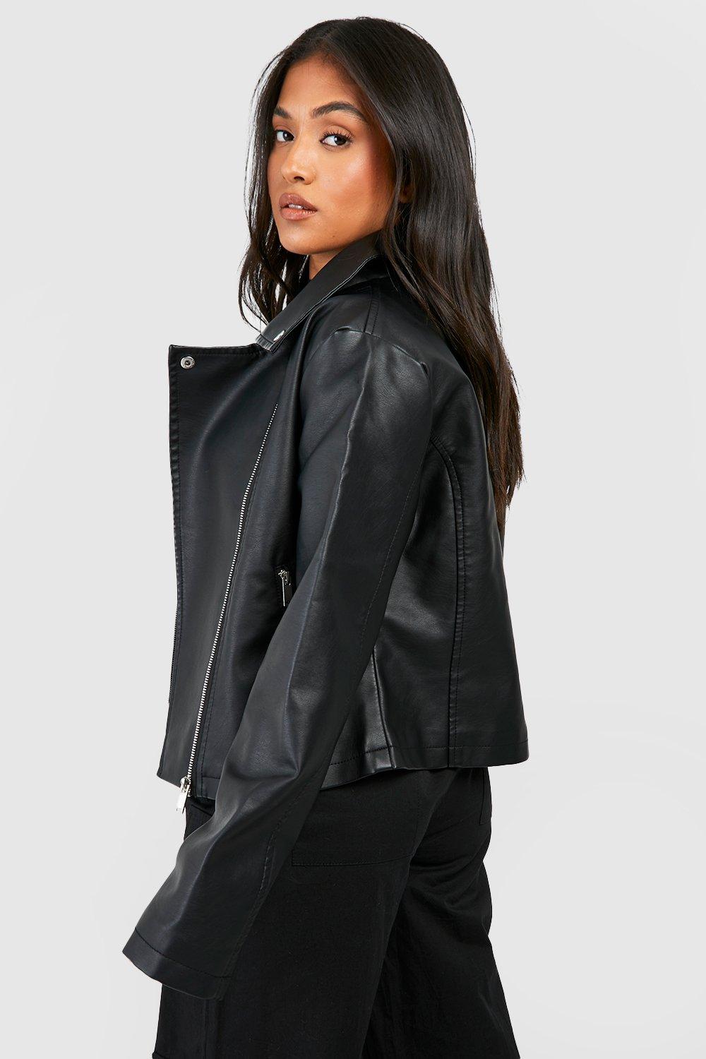 Women's petite discount leather moto jacket