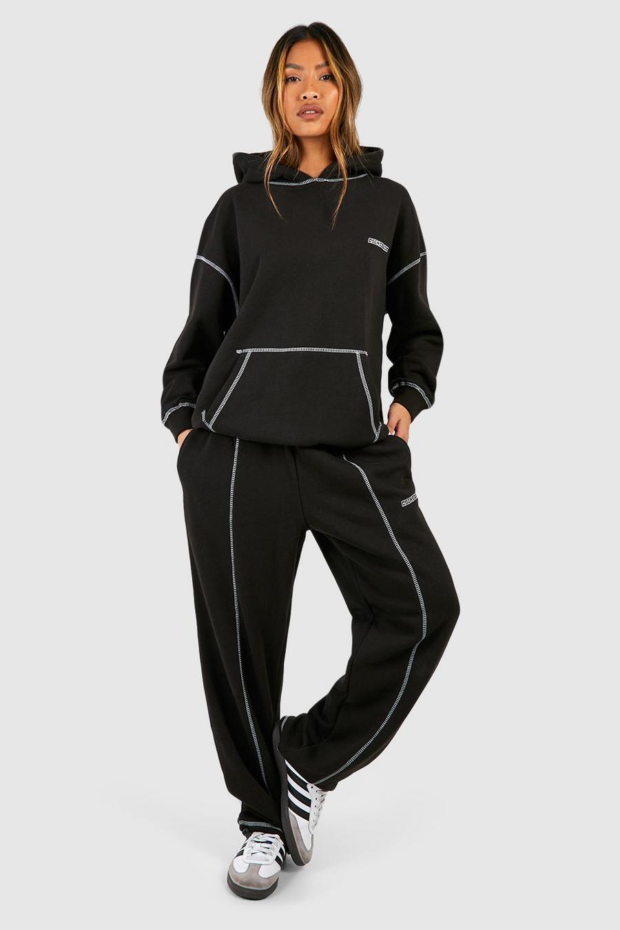 Black Contrast Stitch Embroidered Oversized Track Pants image number 1