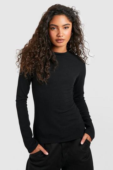 Tall Crinkle Rib Long Sleeve T-shirt black