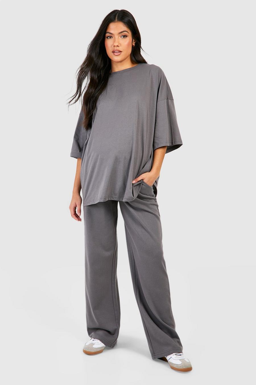 Charcoal grå Maternity T-shirt And Straight Leg Jogger Set