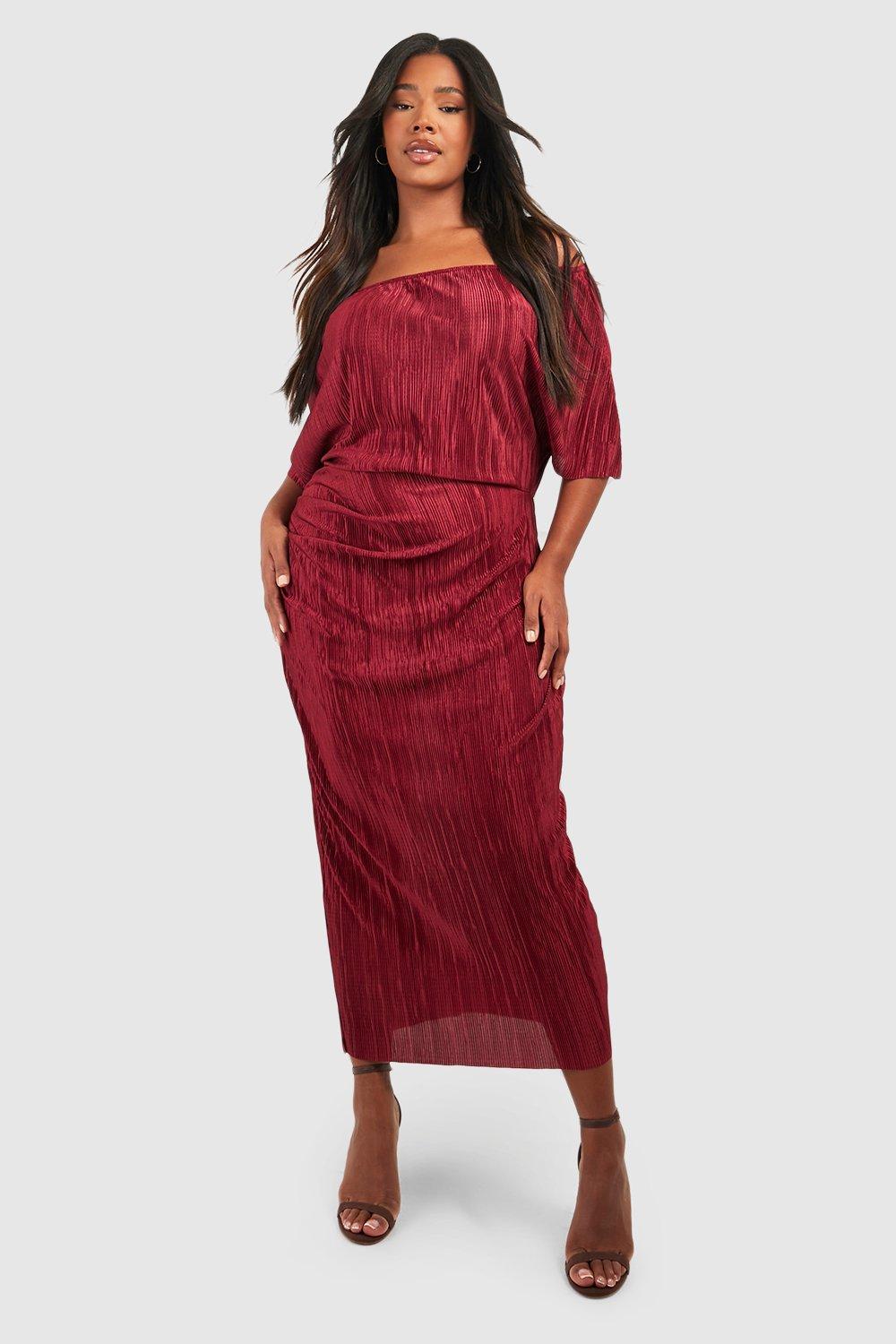 Burgundy off the shoulder dress store plus size