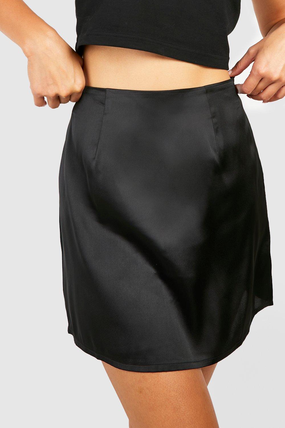 Curved Hem Satin Mini Skirt