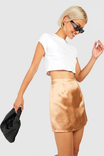 Curved Hem Satin Mini Skirt camel