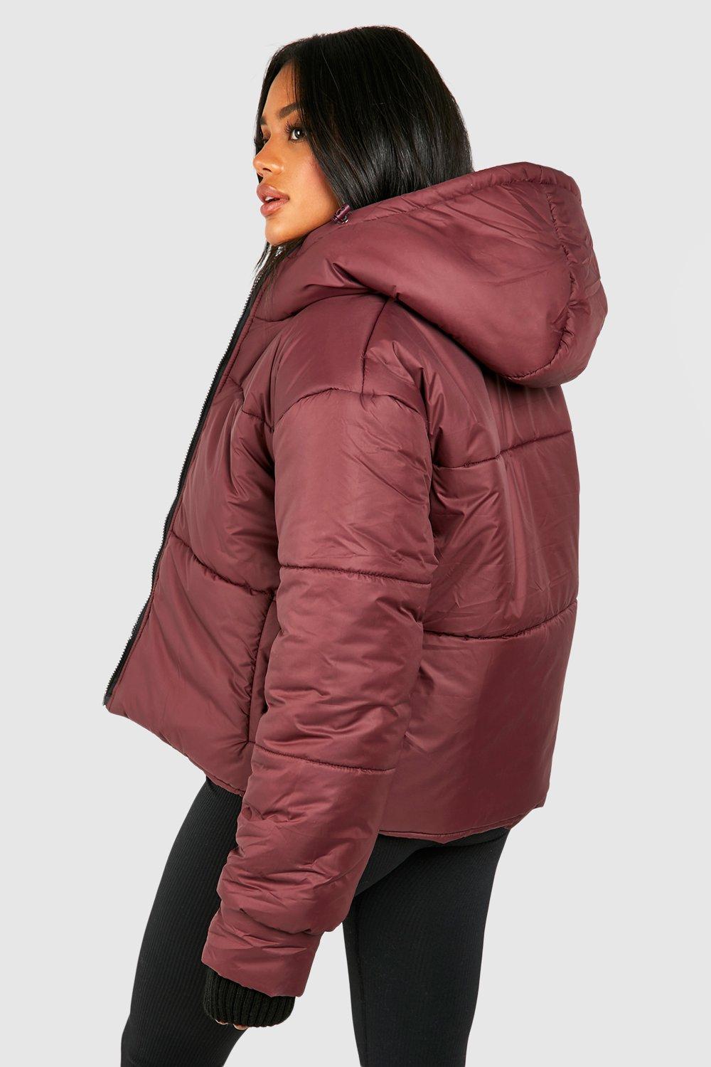 Red puffer jacket on sale boohoo