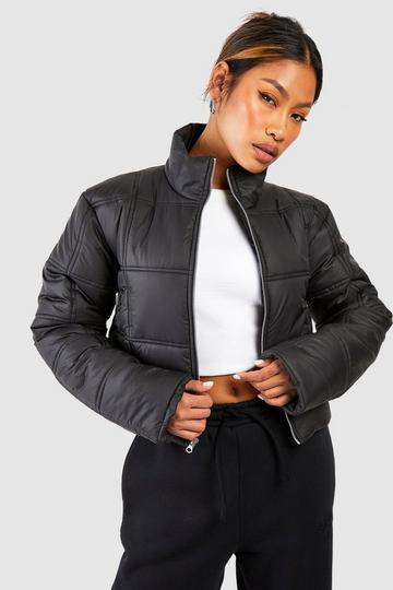 Square Quilted Crop Puffer Jacket black
