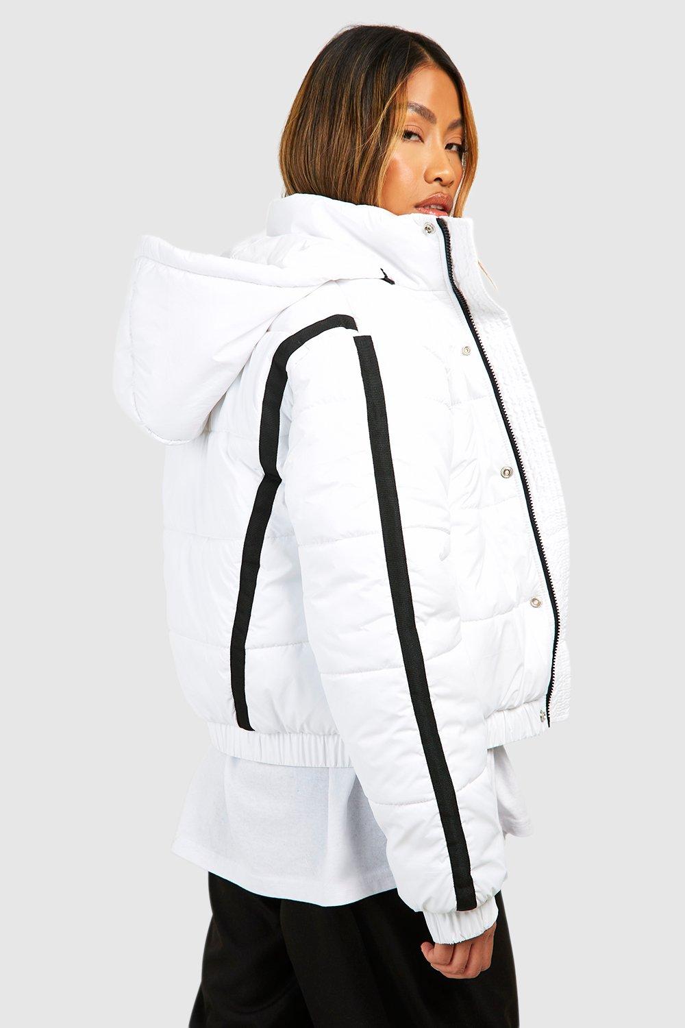Hooded Contrast Trim Puffer Jacket