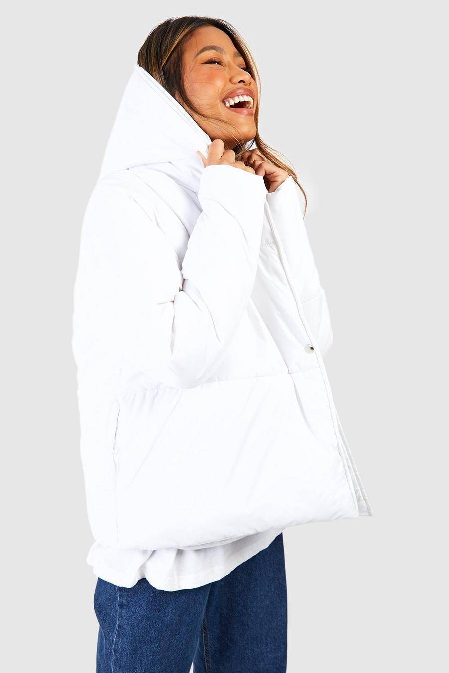 White Asymmetric Hooded Puffer Jacket image number 1