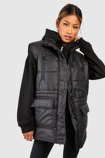 Black Oversized Utility Pocket Detail Gilet