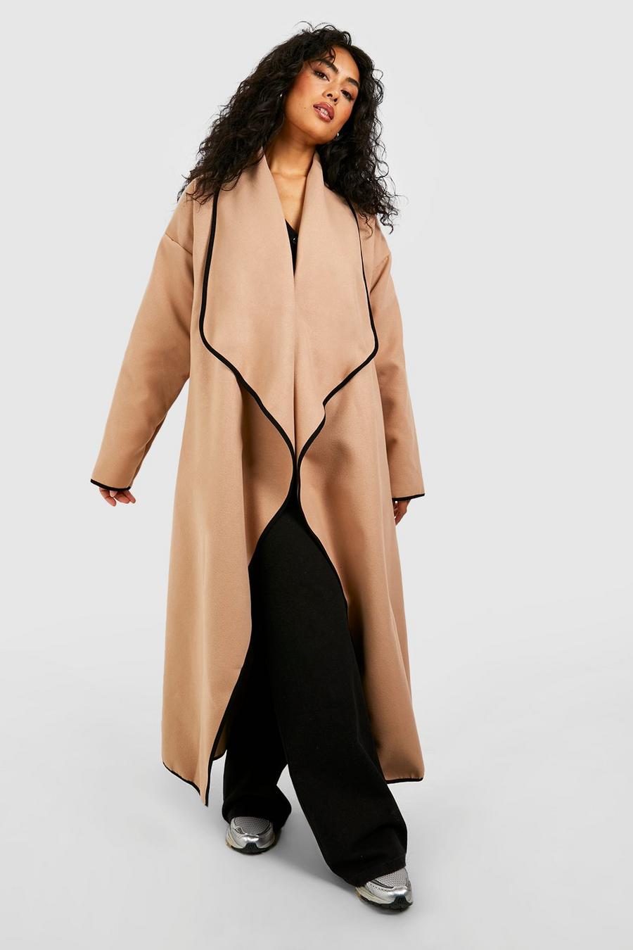 Manteau oversize effet laine à coutures contrastantes, Camel image number 1