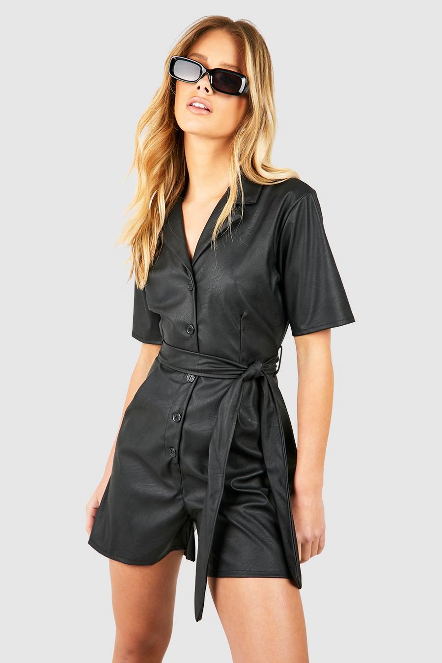 Black PU Utility Playsuit