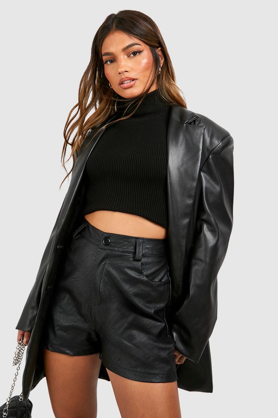 Black Faux Faux Leather High Waist Shorts image number 1