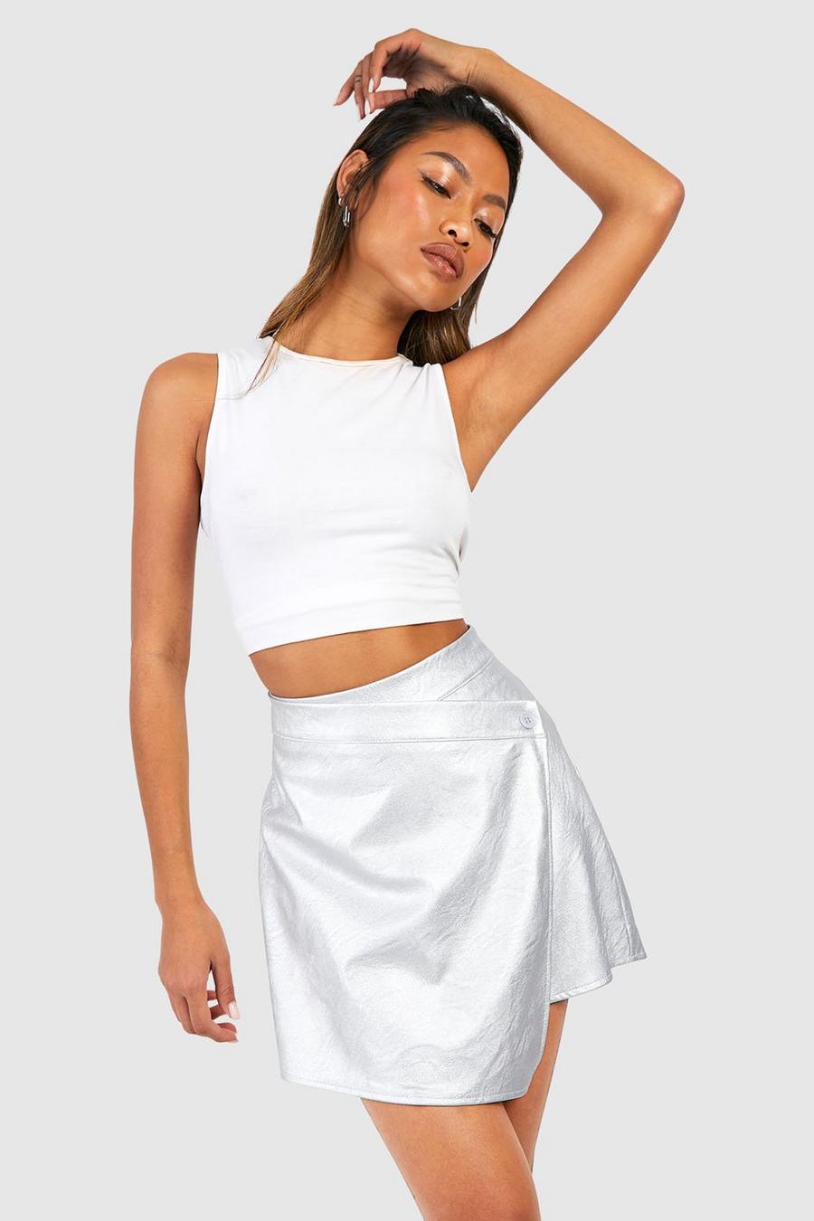 Silver Metallic Faux Faux Leather Mini Skort image number 1
