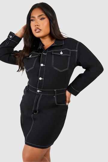 Grande taille - Robe en jean à coutures contrastantes black