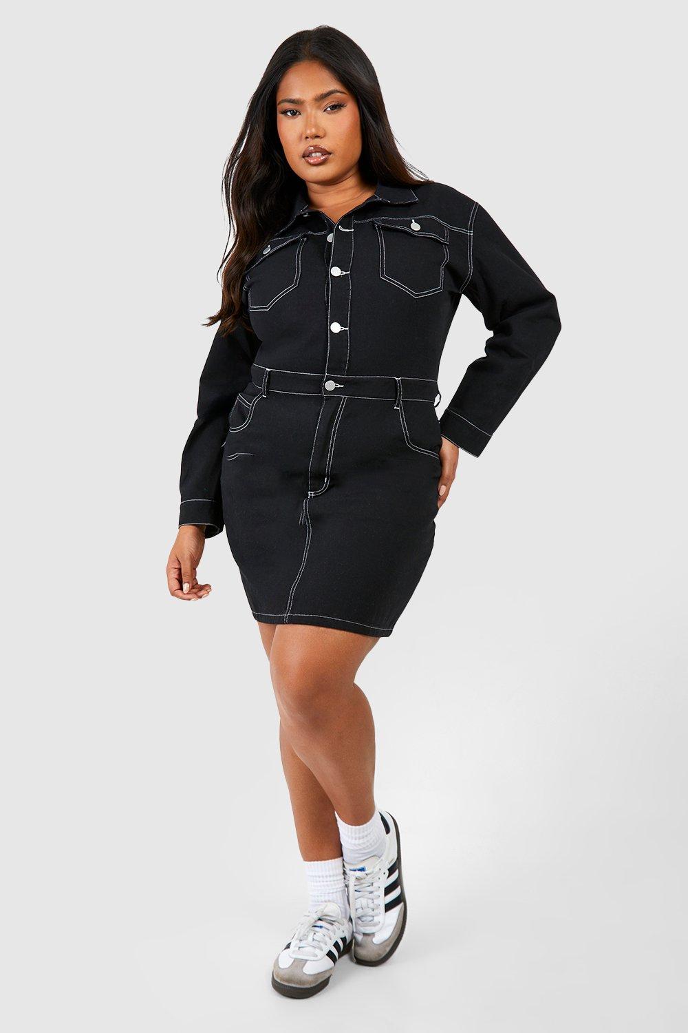 Black denim dress plus hot sale size