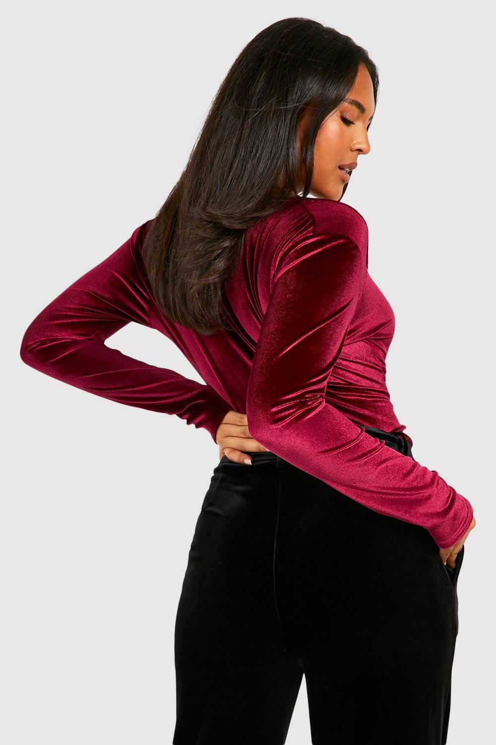 Long sleeve velvet tops clearance womens