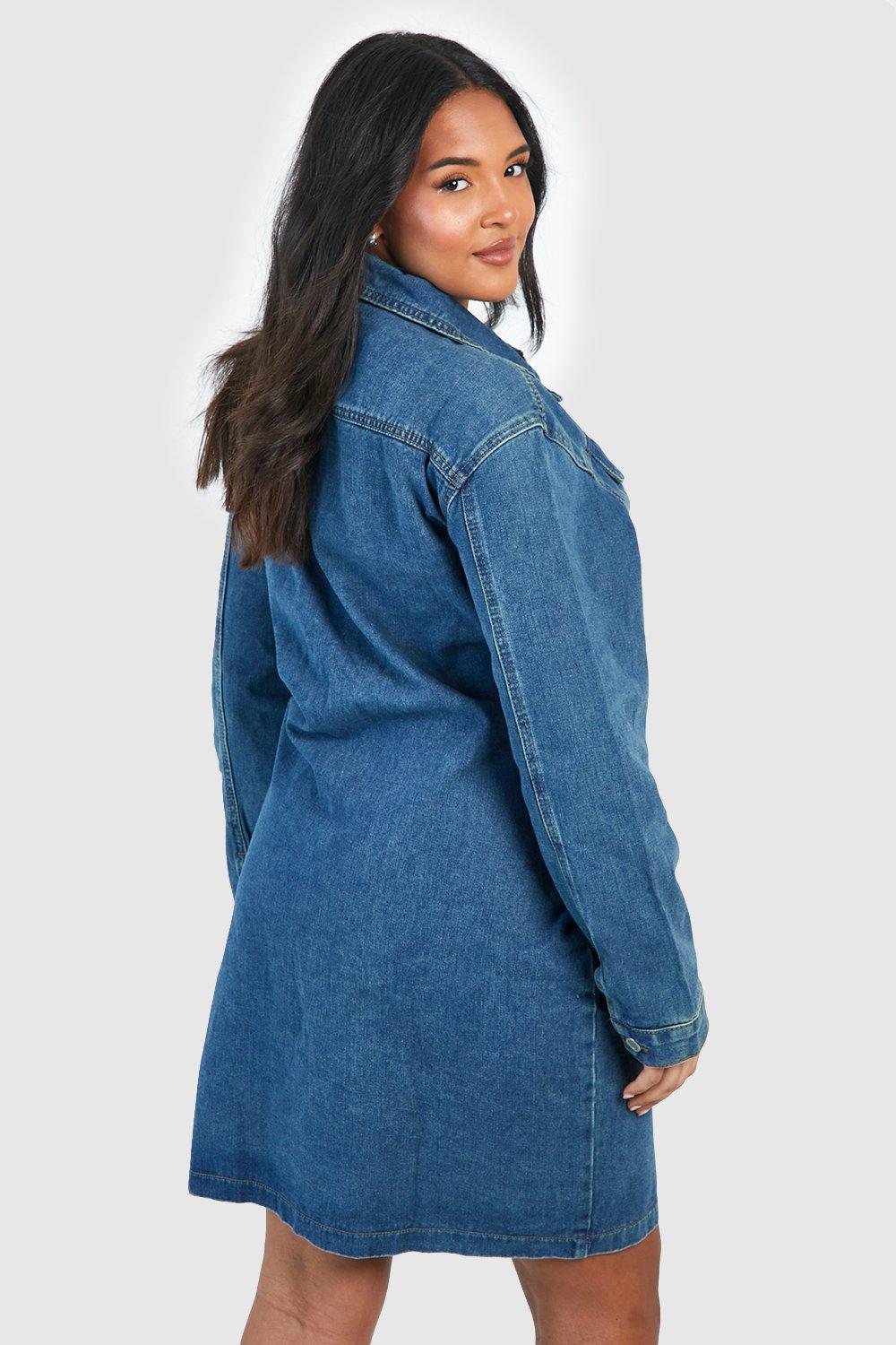 Boohoo denim dress store sale