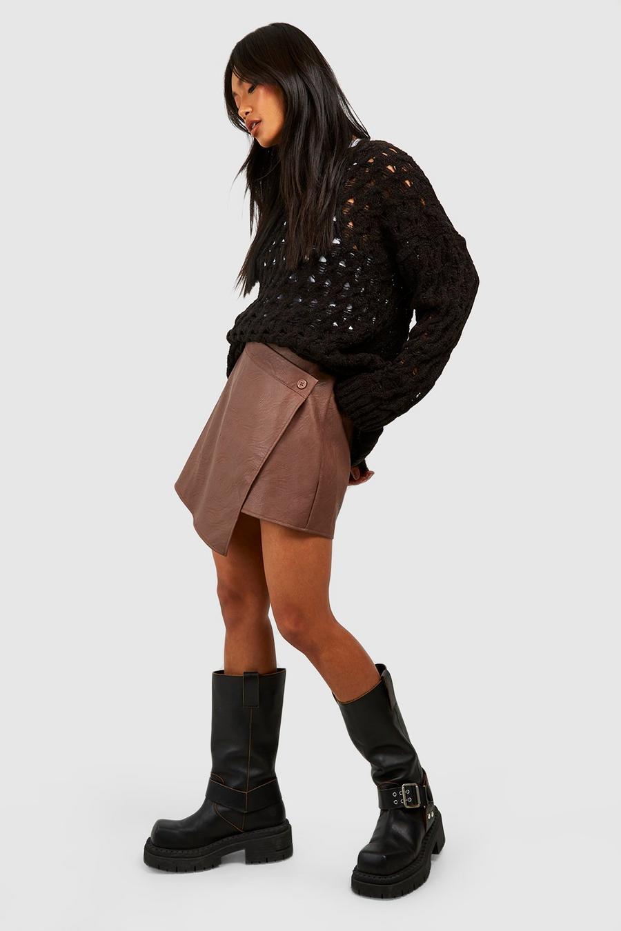 Brown Faux Faux Leather Mini Skort image number 1