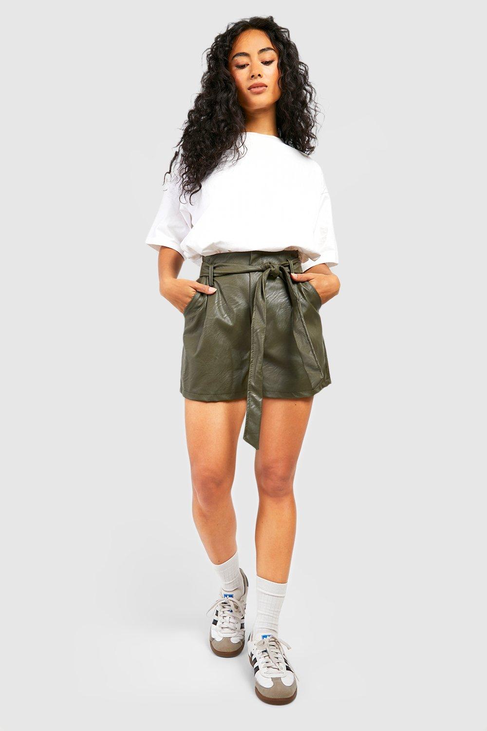 Faux Faux Leather Paperbag Waist Shorts