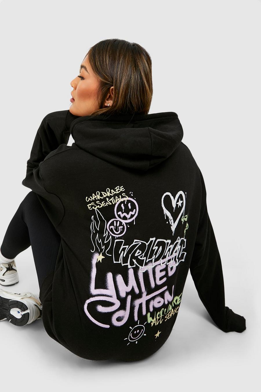 Black Limited Edition Oversize hoodie med grafiskt tryck image number 1