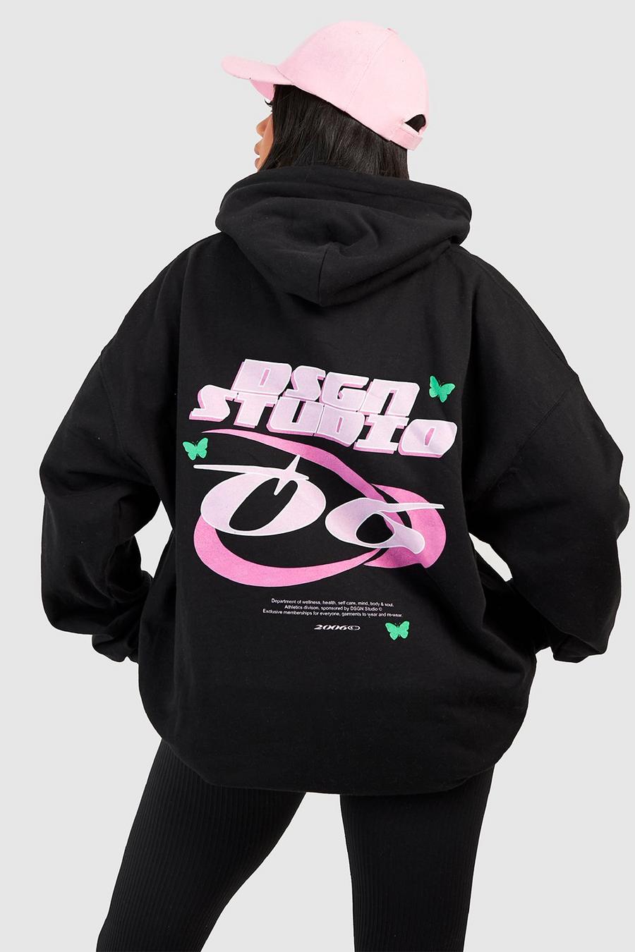 Black Dsgn Studio Oversize hoodie med grafiskt tryck image number 1
