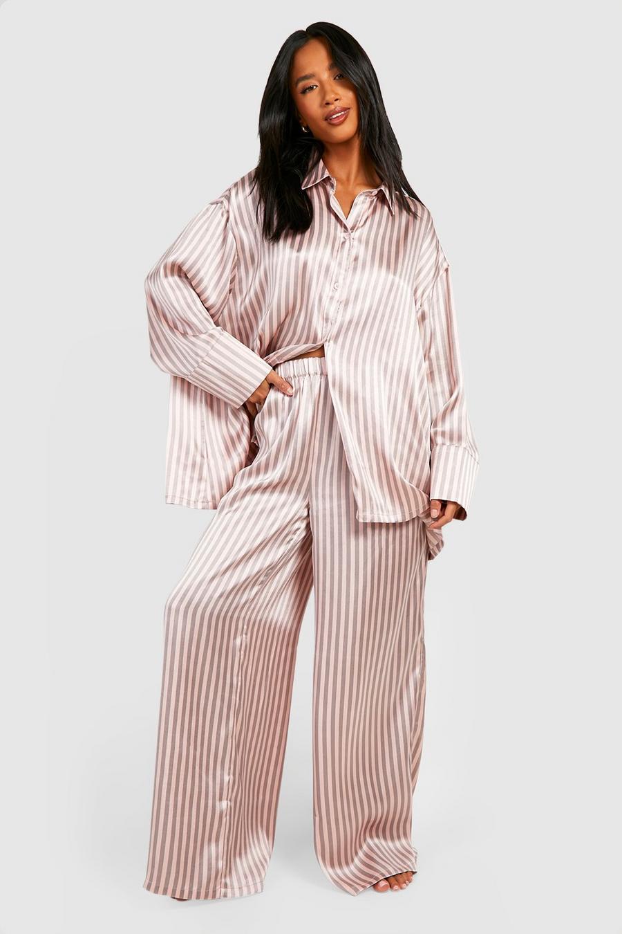 Pale pink Petite Satin Stripe Pyjama Set   