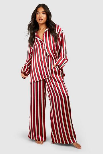 Petite Satijnen Gestreepte Pyjama Set red