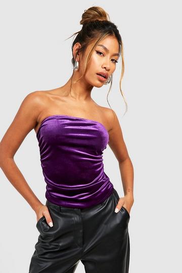 Velvet Longline Bandeau Top purple