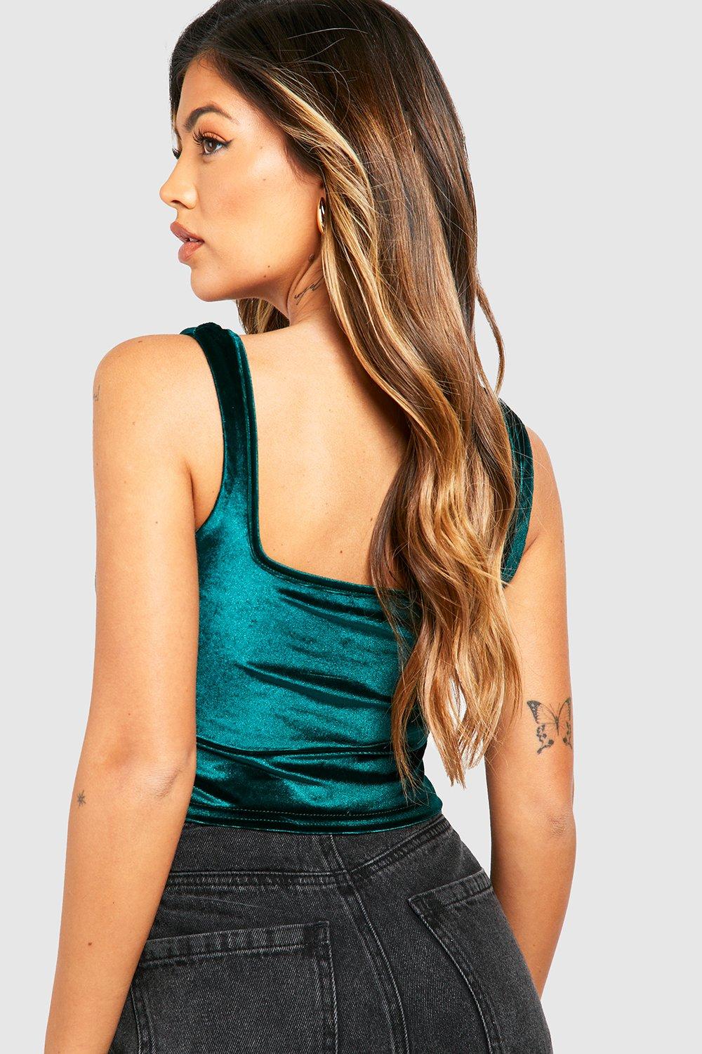 Velvet Square Neck Wide Strap Crop Top