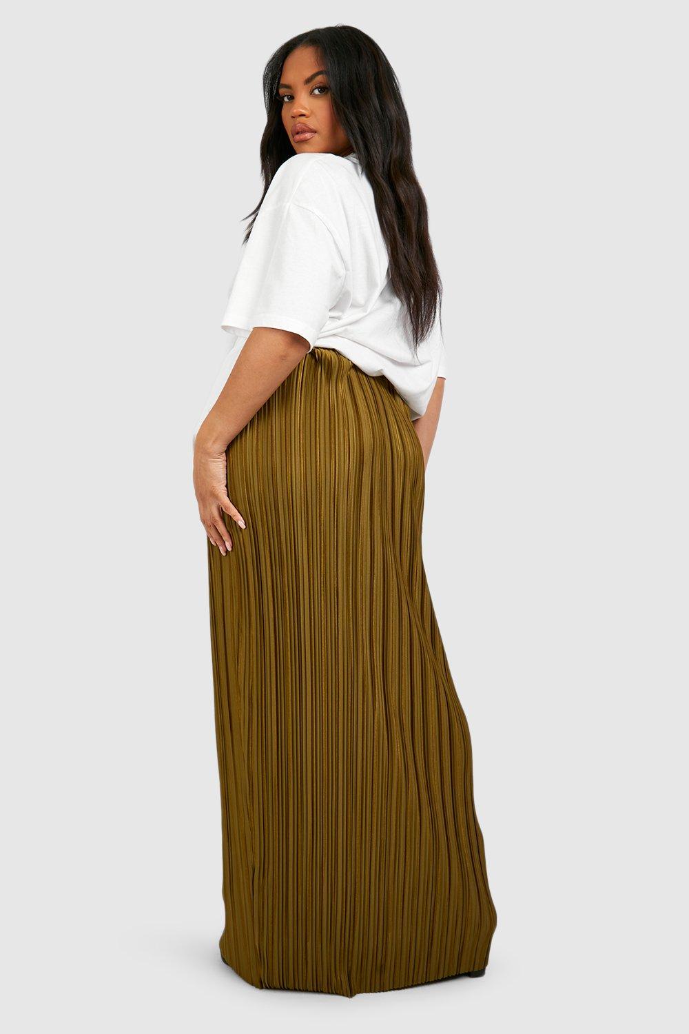 Plus Satin Plisse Maxi Skirt