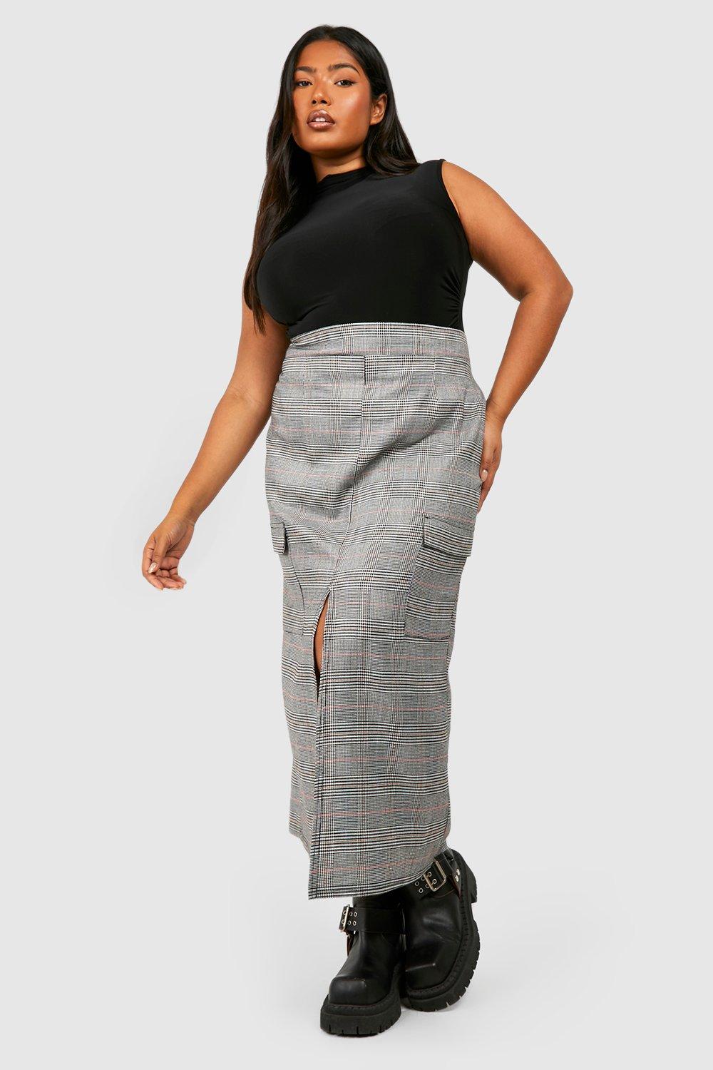 Grande taille Jupe longue fendue carreaux boohoo