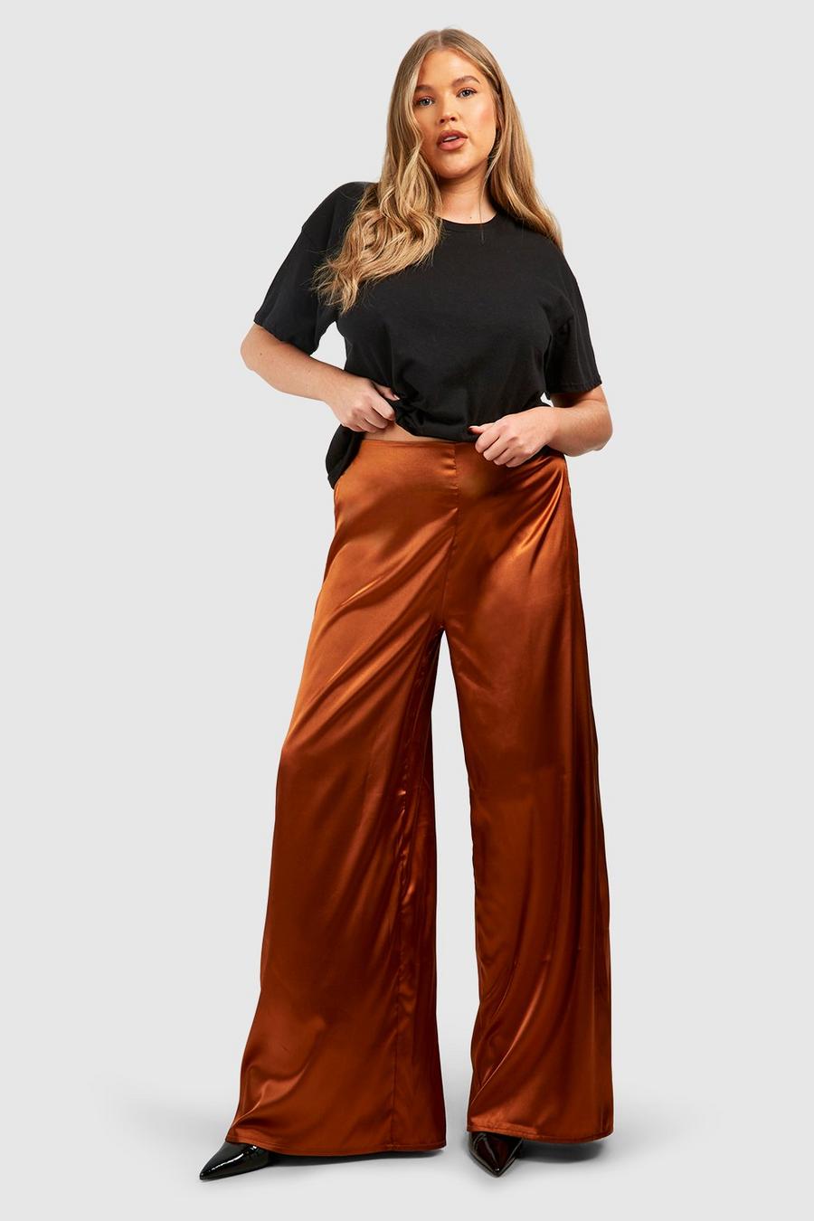Rust Plus Satin Wide Leg Trousers  image number 1